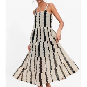 Zara Black / Tan Zig Zag Midi Dress - women's size Large